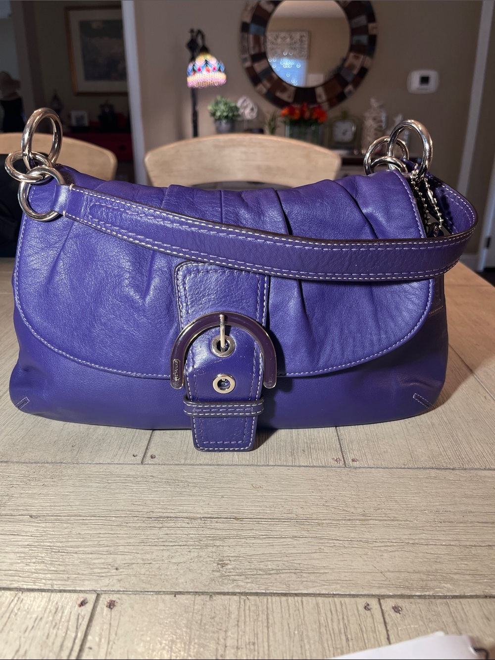 Coach Purple Leather Shoulder Bag with Buckle Detail